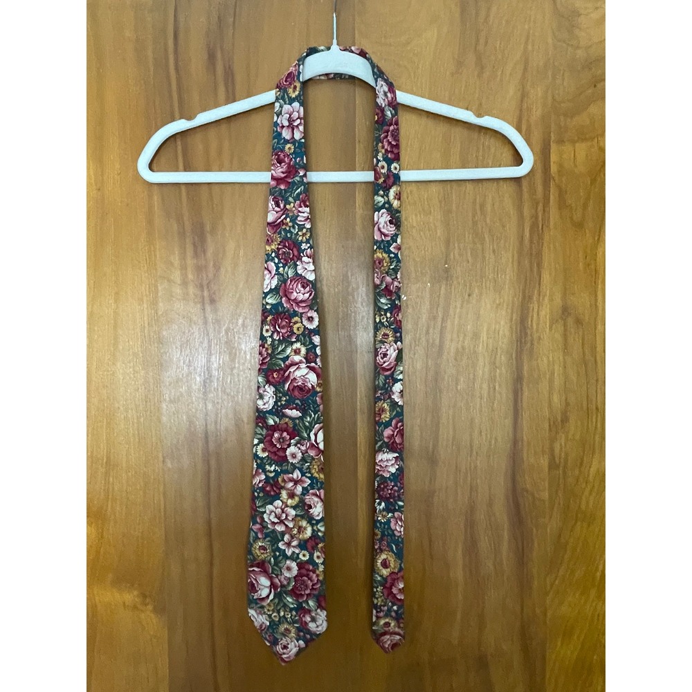 Vintage 90s Windsor Necktie Floral Tapestry Cotton Cottagecore Wide Blade